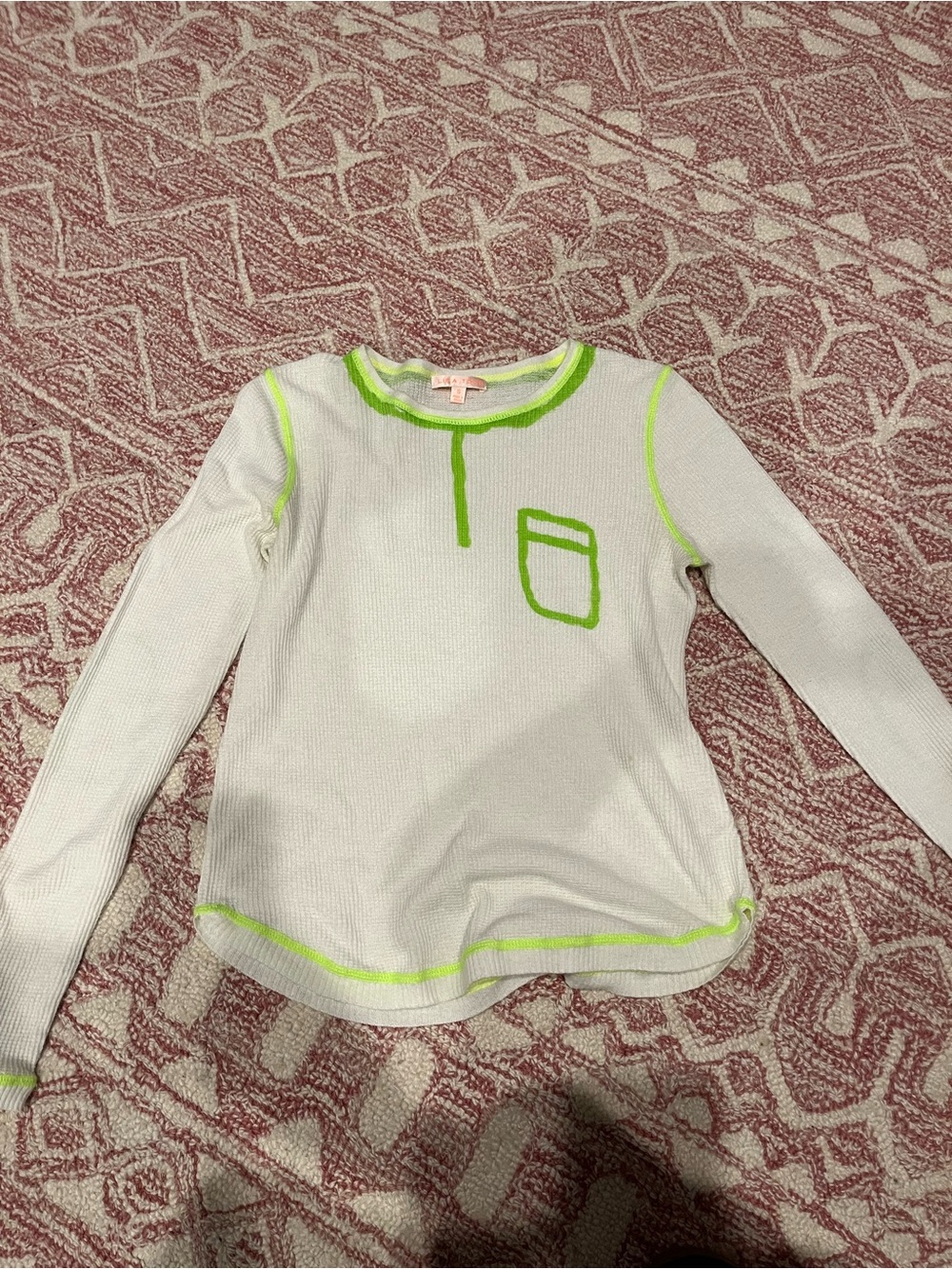 Lisa Todd White Long Sleeve Top with Neon Green Trim